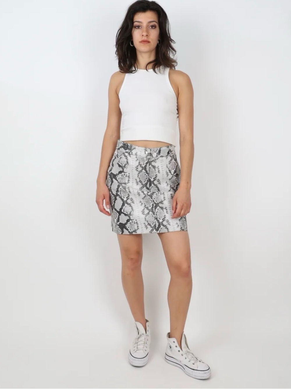 Maje Snake-Print Mini Skirt in Gray and White